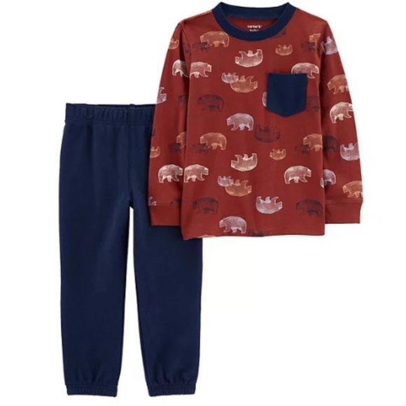 (Two Sets) Carter's Little Builder & Bear Print Baby Boy Tee & Pants 24 Mo NEW - Picture 2 of 2